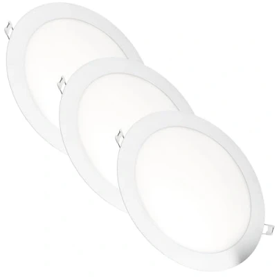 Imagen de Jandei Pack x 3 Downlights LED Empotrable Redondo, 18W, 1500 Lúmenes, Extraplano 13 mm, Orificio de Montaje Ø200 205 Blanco Cálido 3000K con Transformadores Incluidos