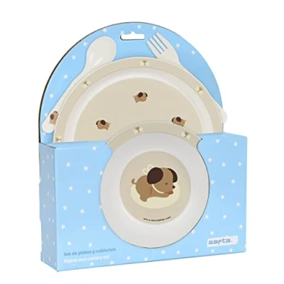 Imagen de Safta M933 Set, Pack, Plato, Cubierto, Bebé, Iniciación, Comida, Cómodo y Versátil, 22.5x5.5x26, Color Beige, Estándar (M933)