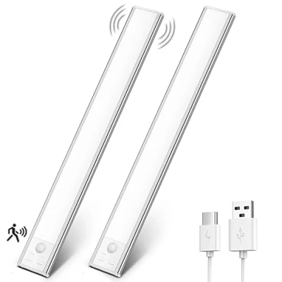 Imagen de OUILA Luz de Armario con Sensor Movimiento 6000K Recargable Nocturna,31CM Regulable Lampara LED Adhesiva para Gabinete, Pasillo, Escalera, Sótano, Cocina, Garaje 2 Packs