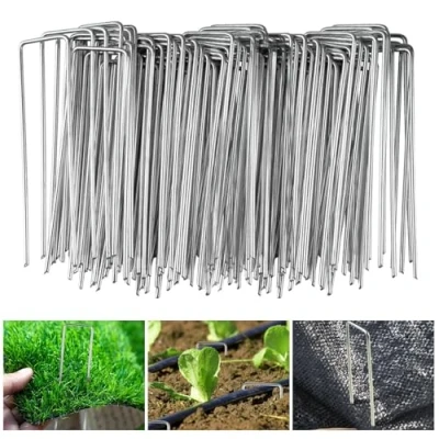 Imagen de Velway 100 Grapas de Jardín para Malla Antihierbas 150x36 mm Ø 3 Anclaje Tierra Clavos Acero Inoxidable Galvanizados Césped Artificial, Valla y Red Camping