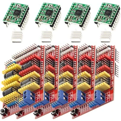 Imagen de AZDelivery 5 x CNC Shield V3 Set con 4 A4988 Motor Paso a Disipador de Calor E Impresoras 3D Compatible Arduino Book Incluido!