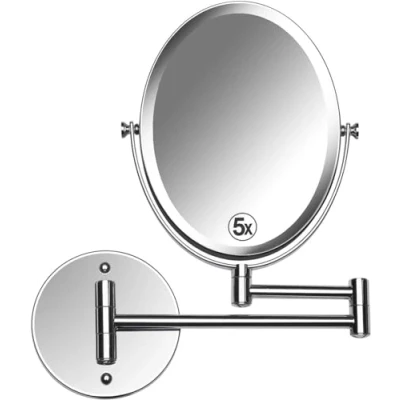 Imagen de Espejo de Baño Ovalado, Pared para Afeitado y Maquillaje, Aumento 5X / 1X Doble Cara, 17x22 cm