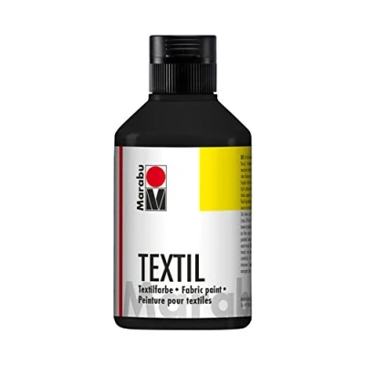 Imagen de Marabu 17160013073 pintura textil negra 250 ml, a base de agua, para tejidos ligeros, lavable hasta 60C, tacto suave, fácil fijar con la plancha o el horno