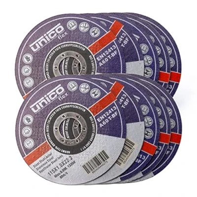 Imagen de 10 discos de corte 115 metal, x 1,0 mm/discos flexibles metal fino 1 mm/orificio: 22,23 mm/para amoladora angular o
