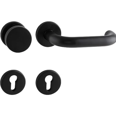 Imagen de HOPPE Juego de manillas para puerta París y pomo fijo en roseta redonda PZ grosor 37 42 mm, acero inoxidable negro mate