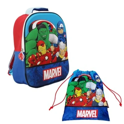 Imagen de Marvel Avengers Mochila y Bolsa de Gimnasio, Diseño Captain America Hulk Iron Man Thor Escolar Infantil, Viaje, Regalo Niños