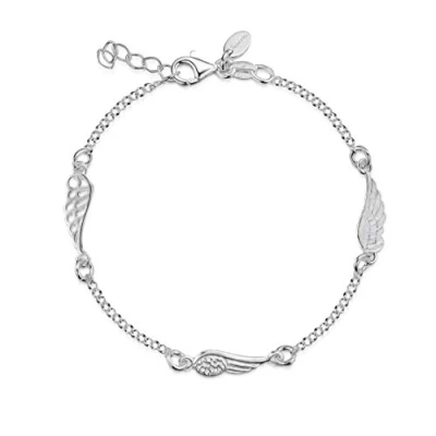 Imagen de Amberta Pulsera Ajustable en Plata de Ley 925 para Mujer: Alas Ángel