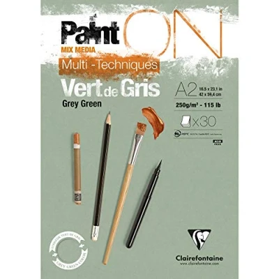 Imagen de Clairefontaine 975707C PaintON Bloque de pegamento multiusos (30 hojas, papel multitécnico, grano ligero, A2, 42 x 59,4 cm, 250 g), color verde