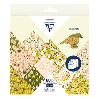 Imagen de Clairefontaine 95378C ORIGAMI, pochette de 60 feuilles 10x10cm 15x15cm 20x20cm 70g, Printemps