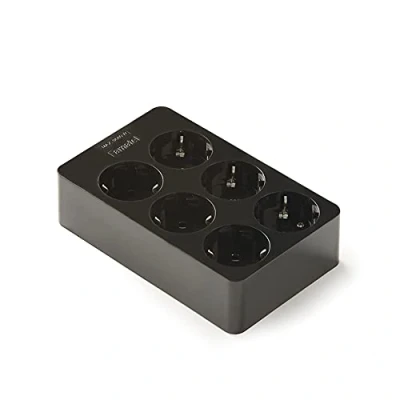 Imagen de FAMATEL Regleta de 6 tomas Estructura cuadrada Sin Cable Hasta 3680W 16A 250V Protección Infantil Orientación a 45o Evita consumos fantasma Negro