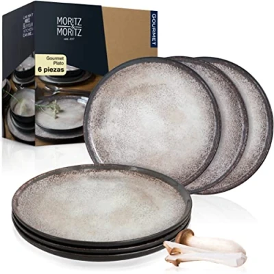 Imagen de Moritz &amp; VIDA Plato Gourmet Juego de 6 platos cena para personas (porcelana, aptos lavavajillas y microondas), color beige