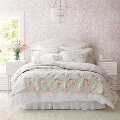 Imagen de Laura Ashley Ropa de Cama Reversible algodón con Fundas a Juego, decoración Ligera del hogar para Todas Las Estaciones, Rosa Melany, Individual