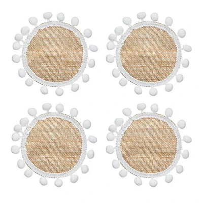 Imagen de KitchenCraft Natural Elements Juego de 4 Posavasos Madera Arpillera con Pompones 15 cm