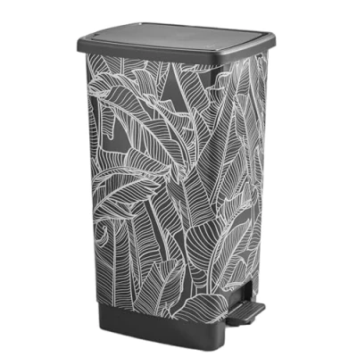 Imagen de Sundis Cover Bin, cubo de basura con pedal, 40 L capacidad, plástico reciclado, estampado selva, asas para colgar y esconder la bolsa, cocina, oficina, lavadero, garaje, taller, baño