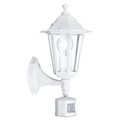 Imagen de Eglo Laterna 5 Lámpara de pared para exterior, aplique exterior con detector movimiento y sensor incluidos, fabricada en aluminio fundido cristal, color: blanco, E27, IP44