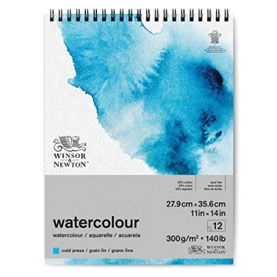 Imagen de Winsor &amp; Newton Papel de Acuarela Clásico, Grano Fino, 300gr, Mezcla 25% Algodón y Fibras Celulosa, Blanco Natural, Libre Ácidos, 27,9 x 35,6cm, Bloc en Espiral, 12 Hojas