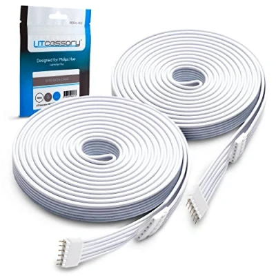 Imagen de Litcessory Cable de Extensión para Philips Hue Lightstrip Plus (3m, 2 Unidades, Blanco ESTÁNDAR 6 PINES V3)