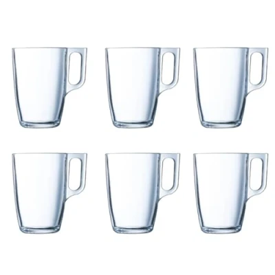 Imagen de Luminarc Nuevo Set 6 Tazas Desayuno Mugs café de Vidrio para microondas 32cl, Negro