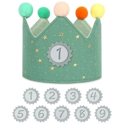Imagen de URAQT Corona Cumpleaños, de Infantil Cumpleañoscon Números Intercambiables del 0 al 9, Cumpleaños 1 Año con Ajustable Aniversario Años o Meses