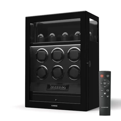 Imagen de KLARSTEIN SecureTouch Caja para Relojes automáticos Estuche 10 con Motor silencioso japonés, 41 ajustes TPD, Bloqueo de Huella Dactilar, LED &amp; cajón Joyas