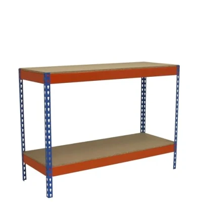 Imagen de SimonRack Banco de Trabajo Taller, Mesa Carga Máxima 400 kg, 900x1800x750 mm, Bricolaje, 2 Alturas, Azul/Naranja/Madera BT Basic