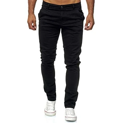 Imagen de Elara Pantalón Chino Hombre Regular Slim Fit Elástico Chunkyrayan Negro MEL009 Schwarz 34/32