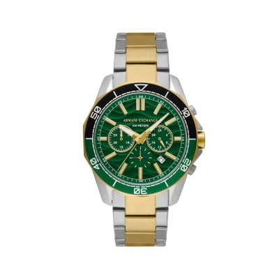 Imagen de Armani Exchange Reloj Hombre, Movimiento cronógrafo de Cuarzo y Caja 44mm con Correa Acero Inoxidable, Tono Plateado Verde Hierba