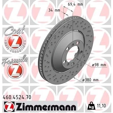 Imagen de ZIMMERMANN 460.4524.70 disco de freno 380 34 7/5 5 130 ventilado, perforado, dos piezas revestido aleado/alt. carburado