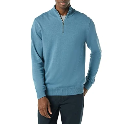 Imagen de Amazon Essentials Jersey 100% de Algodón con Cremallera un Cuarto Hombre, Azul, XL