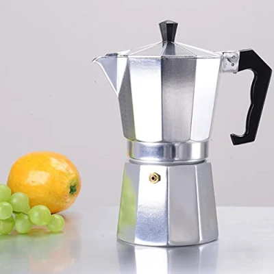 Imagen de HAFERL cafetera expreso de aluminio, 3 tazas, 150 ml, moca para gas, horno eléctrico y vitrocerámica (cafetera moca)