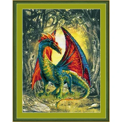 Imagen de Riolis 0057 PT Bosque Dragón Cruz, algodón, Multicolor, 30 x 40 0,1 cm