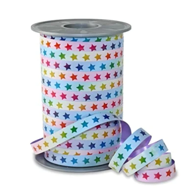 Imagen de PRÄSENT POLY RAINBOW cinta estrella pastel, embalar, para envolver y decorar regalos manualidades, 10 mm de ancho, decorativa en los colores del fácil engarzar, 200 m