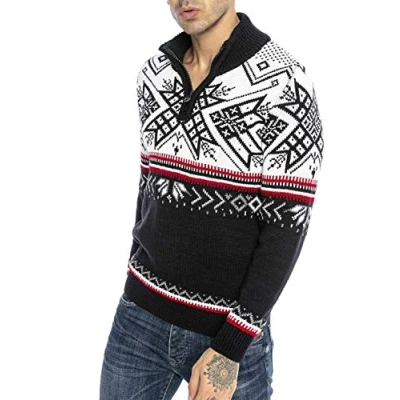 Imagen de RED BRIDGE Suéter de Punto para Hombres Estilo Noruego Jersey Pulóver con Cuello Alto y Cremallera Azul S