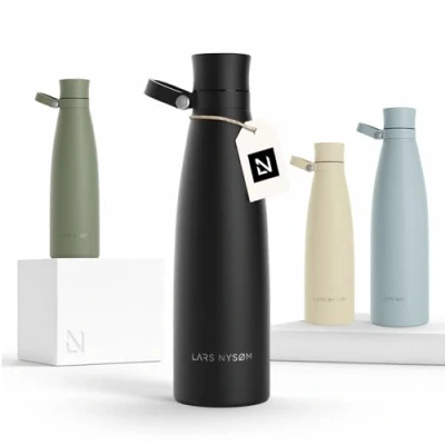 Imagen de LARS NYSØM Botella de Acero Inoxidable aislada 0,75l Agua 0,75 litro a Prueba Fugas para Deportes, Bicicleta, Perro, (Carbon Black, 750ml)
