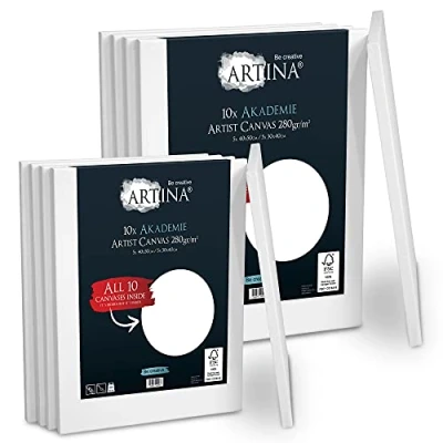 Imagen de Artina Set de 10 Lienzos Akademie con certificación FSC® 5x 40x50 cm &amp; 30x40 100% algodón Lienzo y Bastidor Blancos 280g/m² no se deforma