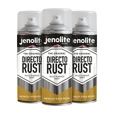 Imagen de JENOLITE Directorust Pintura Metálica Brillo ORO multisuperficie Imprimador, capa base y superior todo en uno 3 x 400ml