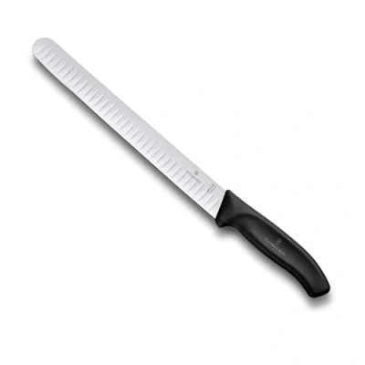 Imagen de Victorinox Swiss Classic, cuchillo jamonero profesional, hoja extra afilada, afilado esférico, 25 cm, mango de plástico, acero inoxidable, negro