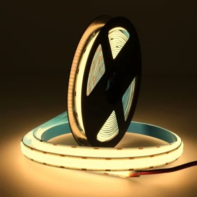 Imagen de Jandei Tira Led COB 24V Doble PCB Ancho 12mm, 21W, 3000 Leds, CRI+90. Cortable y Adhesiva, Apta para Interiores IP20 Bobina 5m (Luz Cálida 3000K)