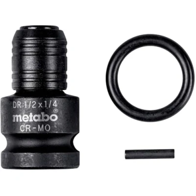 Imagen de Metabo 628837000 Adaptador de impacto (1/2&quot;, 3 piezas, incluye anillo seguridad + lápiz, para herramienta inserción resistente a impactos con mango 1/4&quot;, 630231000, color negro