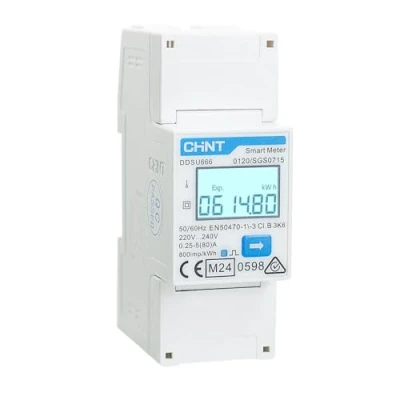 Imagen de CHINT DDSU666 Contador de energía inteligente electrónico monofásico DIN35mm electricidad 5(80) A conexión directa con interfaz RS485, conforme Modbus RTU, certificado MID