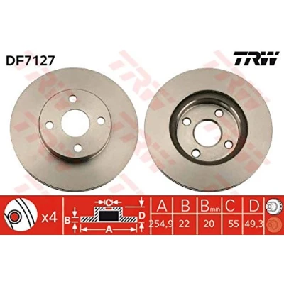 Imagen de TRW DF7127 Disco de freno 255 22 4 100 ventilado barnizado TOYOTA: Corolla IX Berlina, Hatchback, Station Wagon