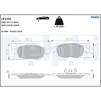 Imagen de DELPHI LP2101 Juego de pastillas freno no preparado para indicador desgaste Chapa antichirridos sin accesorios CITROËN: Berlingo II