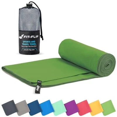 Imagen de Fit Flip Toalla Microfibra Gimnasio compacta, Ultraligera y de Secado rápido Playa Grande Natacion Toallas microfibras para Gym, Viaje Piscina (50x100cm Verde bosce)