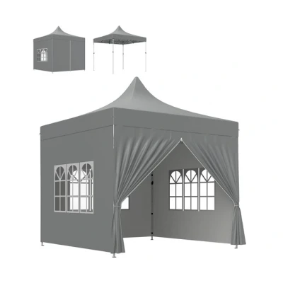 Imagen de Outsunny Carpa Plegable Pop up Gazebo 3x3 m Cenador con 4 Paredes Laterales Anti UV Altura Ajustable Marco Metálico Robusta y Bolsa de Transporte para Camping Fiestas Gris