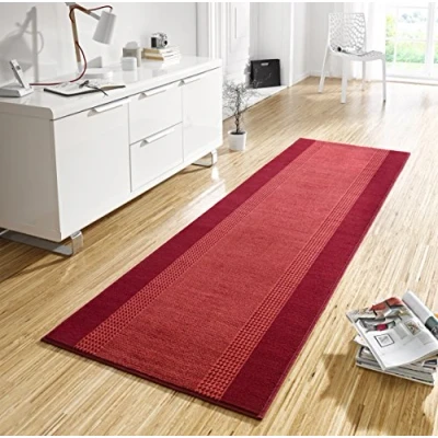 Imagen de HANSE Home Alfombra de Pasillo con Banda 80 x 500 cm, Suave Pelo Corto, diseño Moderno, para Pasillo, Dormitorio, habitación los niños, baño, Sala Estar, Cocina, Color Rojo
