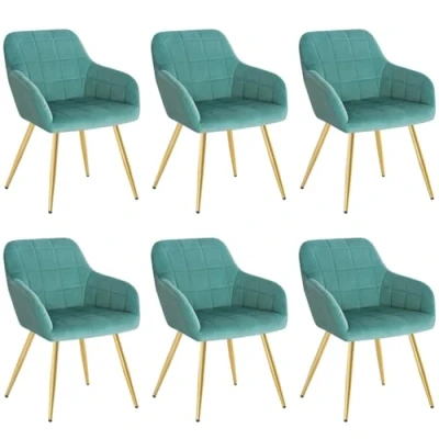 Imagen de WOLTU 6 x Sillas de Comedor Nordicas Estilo Vintage Juego 6, Silla Cocina Tapizada con Reposabrazos Tapizadas Terciopelo, Estructura Metal, Turquesa BH232ts