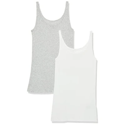 Imagen de Amazon Essentials Top Ajustado sin Mangas y con Tirantes Finos Mujer, Pack de 2, Blanco/Gris Claro Mezcla, XXL