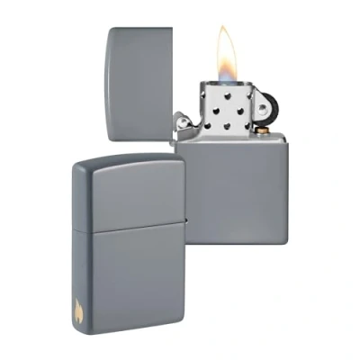 Imagen de Zippo Diseño con Llama de Flat Grey Laser Engrave Mechero, rellenable, en una Caja Regalo halta Calidad
