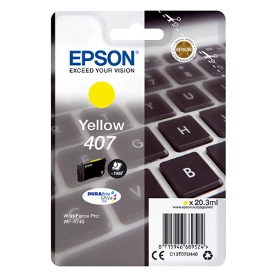 Imagen de EPSON 407 Giallo Tastiera Genuina, Cartuccia d&#039;inchiostro DuraBrite Ultra Workforce Pro WF 4745DTWF, One Size
