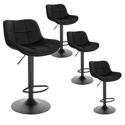 Imagen de EUGAD 4X Taburetes Altos de Cocina, Giratorios 360 y Ajustables en Altura 62 84 cm, Bar Terciopelo con Respaldo Reposapiés, Negro 1005BY 4